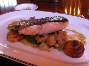 Lovely grilled salmon - not sure about the chef's choice of onion to sit it on though!